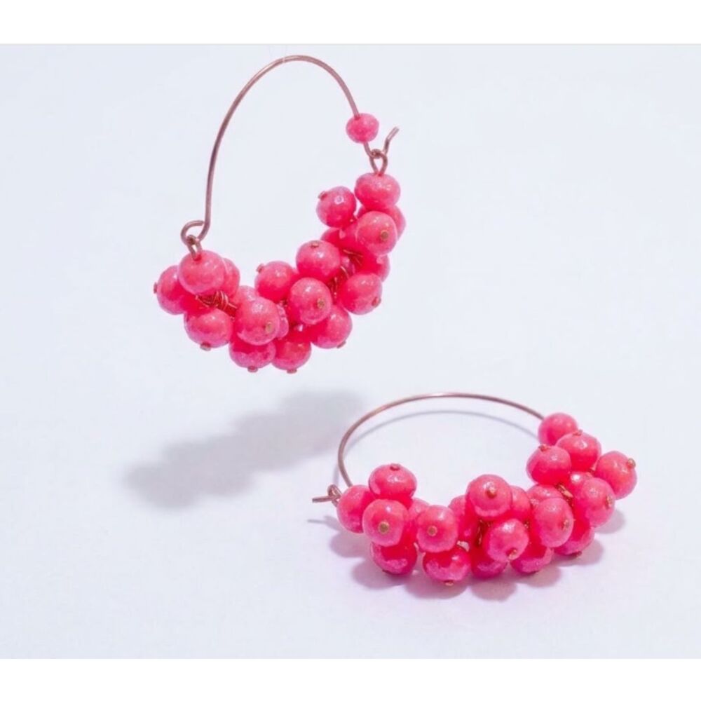 DESIGNER Women's Pink Head Brass Arch Threader Hoop Earrings NWT 168